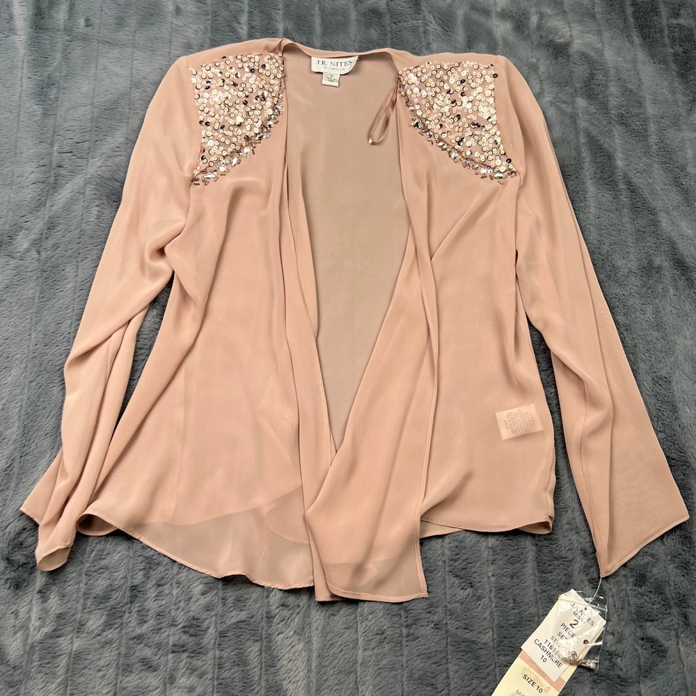 JR Nites Carol Lin Pink Sequin Embellished Open Front Evening Cardigan Jacket 10